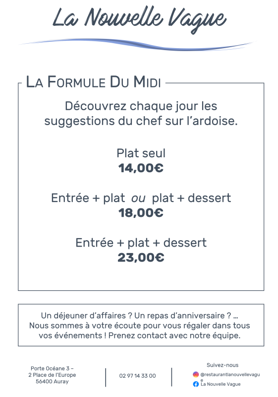 La Carte - La Nouvelle Vague - Restaurant Auray - top restaurant AURAY