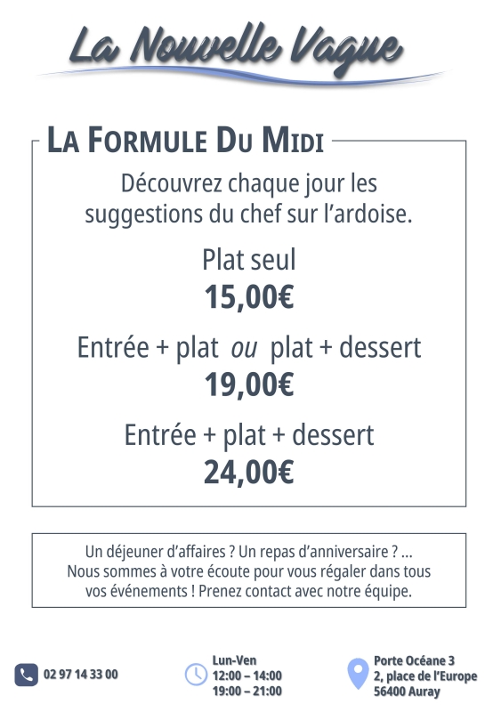 La Carte - La Nouvelle Vague - Restaurant Auray - Salon De Thé Auray