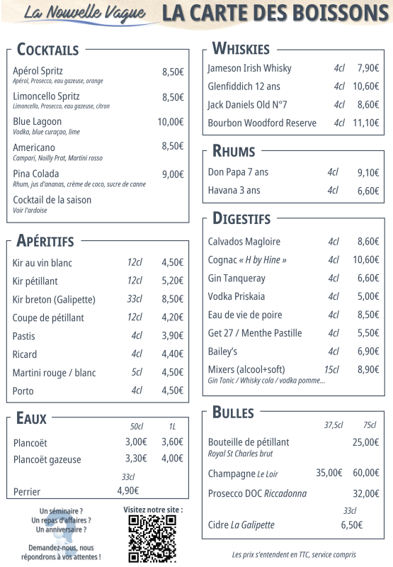 La Carte - La Nouvelle Vague - Restaurant Auray - Menu Saint-Valentin