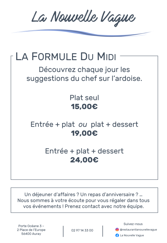 La Carte - La Nouvelle Vague - Restaurant Auray - restaurant AURAY