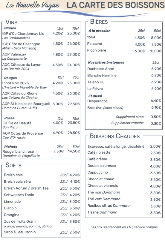 La Carte - La Nouvelle Vague - Restaurant Auray - restaurant AURAY