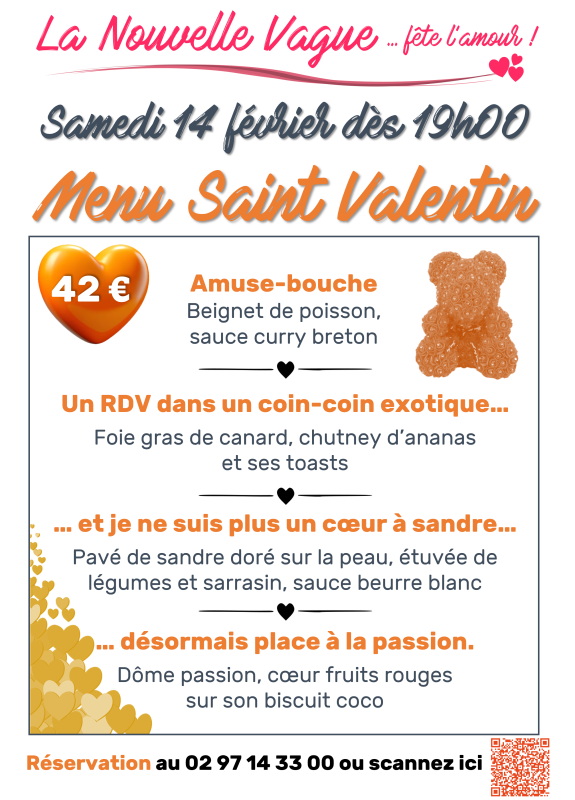 La Carte - La Nouvelle Vague - Restaurant Auray - Menu Saint-Valentin