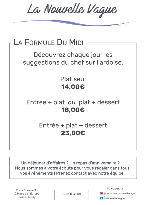 La Carte - La Nouvelle Vague - Restaurant Auray - top restaurant AURAY