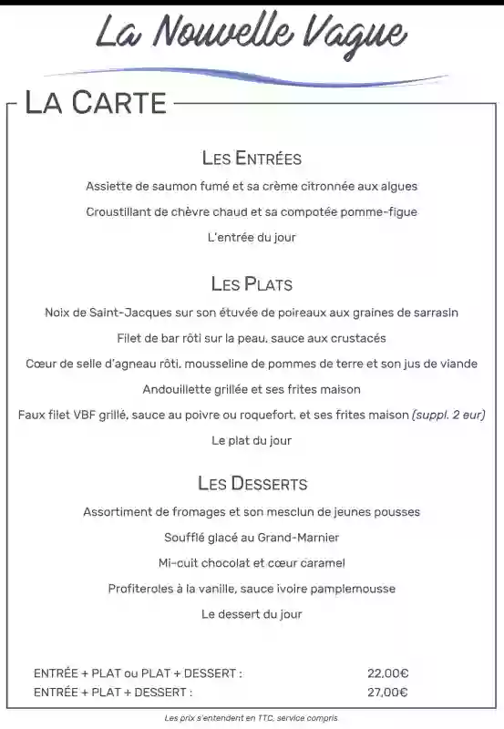 La Carte - La Nouvelle Vague - Restaurant Auray - bien manger AURAY