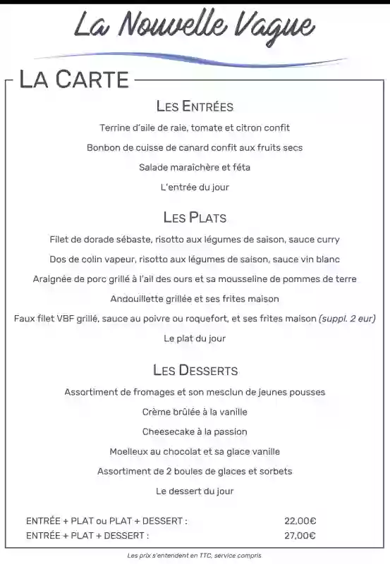 La Carte - La Nouvelle Vague - Restaurant Auray - Salon De Thé Auray