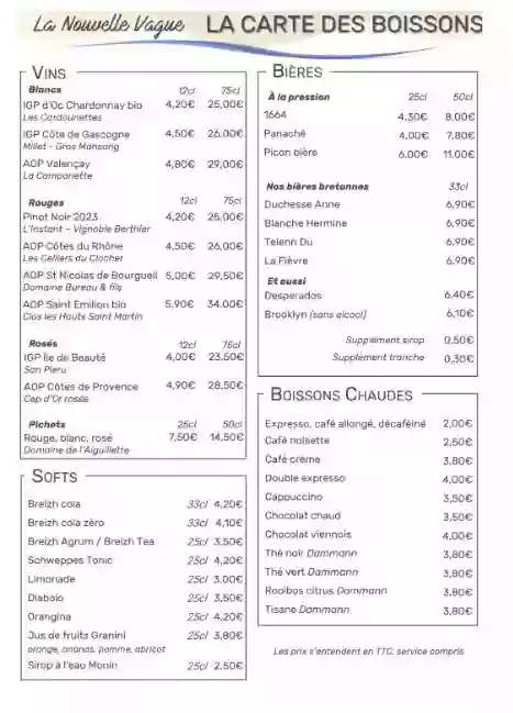 La Carte - La Nouvelle Vague - Restaurant Auray - bon restaurant AURAY